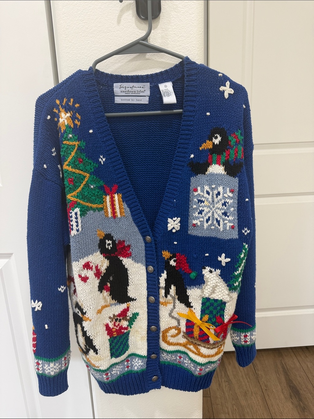 Holiday Penguin Knit Cardigan - Navy Blue